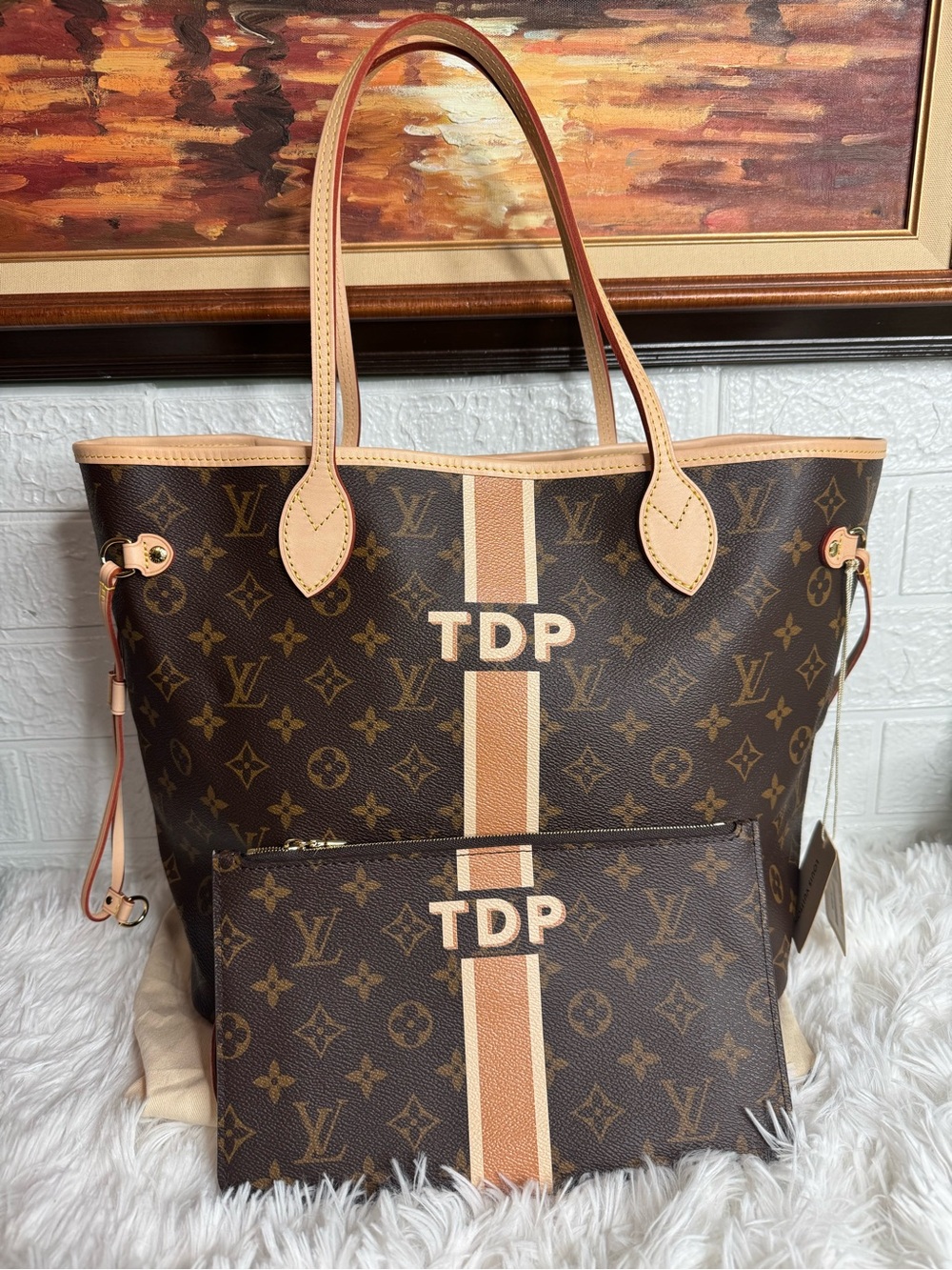 Louis Vuitton Neverfull MM Brown Monogram Tote in beige - CUSTOMIZED